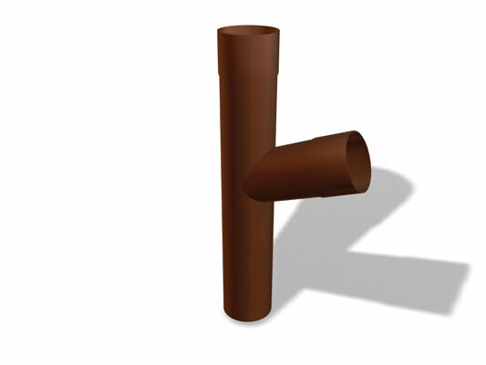 PREFA downpipe branch, available in sizes Ø 80, 100 and 120 mm, enables a practical transition from a vertical pipe to a horizontal pipe in roof drainage systems.