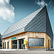 Rigi Railway Scheidegg mountain station in Goldau, Switzerland. The roof and part of the façade were covered with the 44 x 44 rhomboid roof and façade tile in P.10 stone grey.