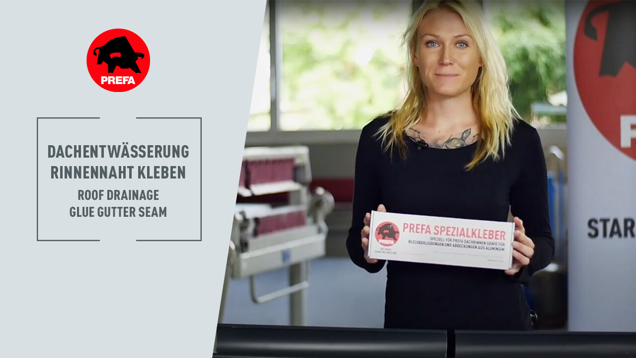 Thumbnail for the YouTube video from the PREFA Academy channel ‘Gluing the gutter seams’