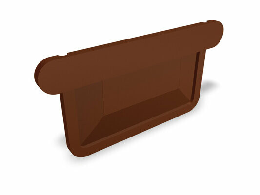 PREFA box gutter end cap in brown – durable aluminium accessories for gutters, available for gutter sizes 250, 333 and 400 for reliable roof drainage.