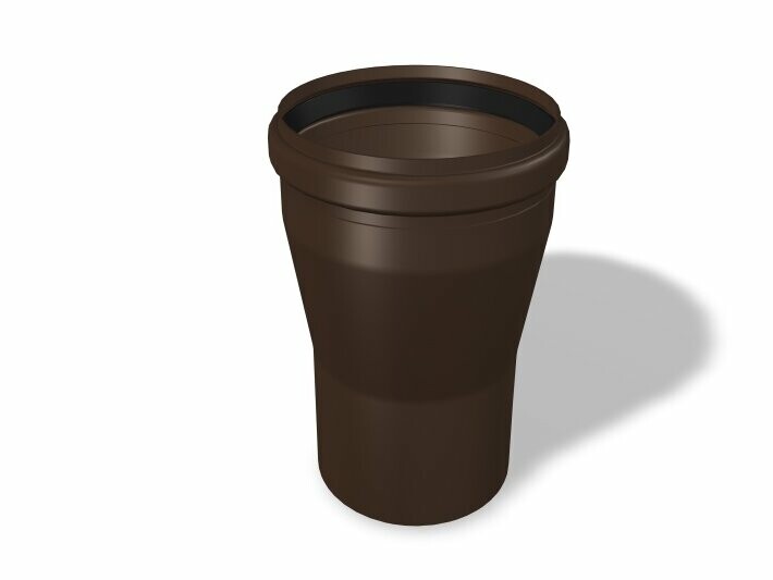 PREFA downpipe adaptors, available in sizes Ø 110/100 mm and Ø 125/120 mm, enable a seamless transition between pipes of different sizes in roof drainage and façade systems.